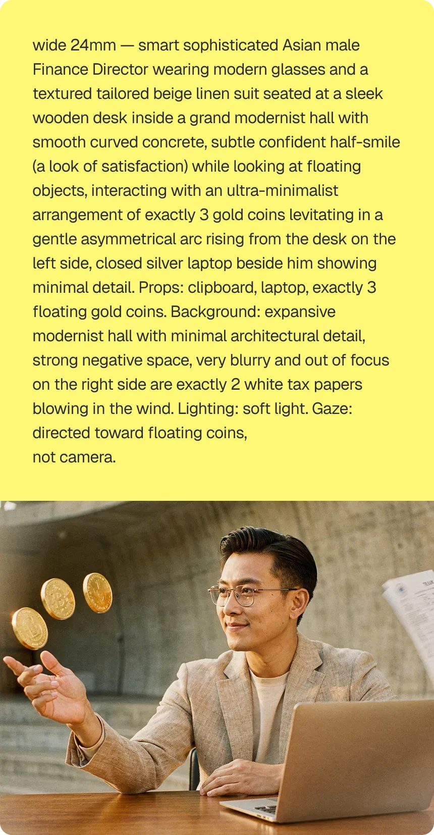 Prompt-to-result workflow showing how a written brief translates into a finished AI-generated campaign image