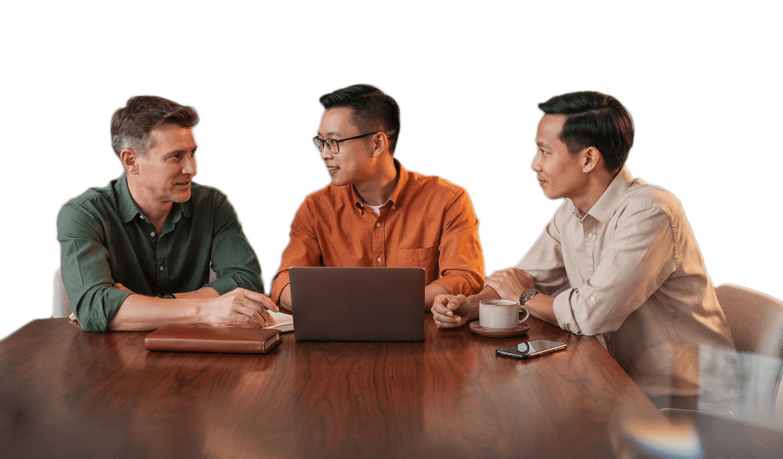 Three colleagues collaborating on AI strategy