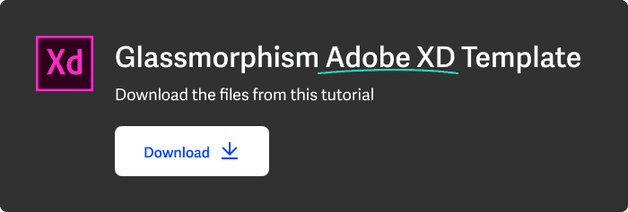 Banner promoting the download of the AdobeXD Glassmorphism tutorial.