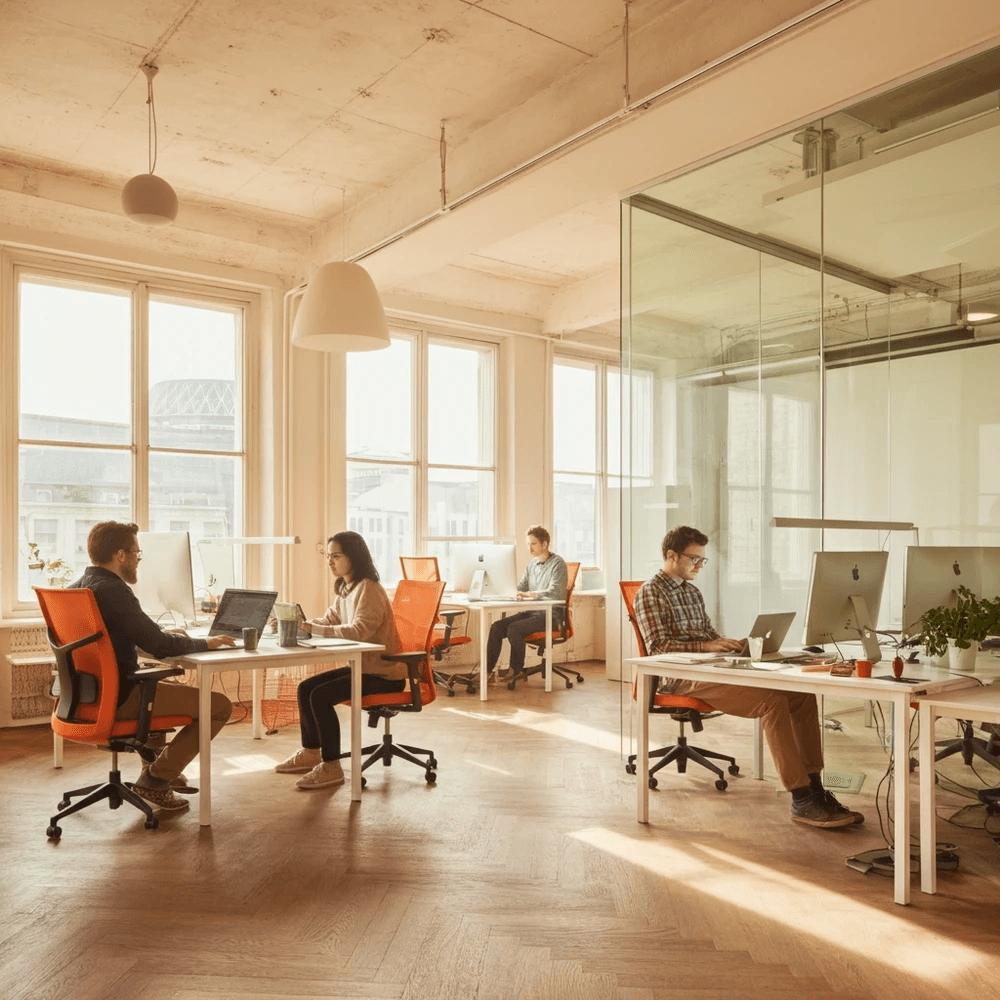 Team collaborating in a modern office space